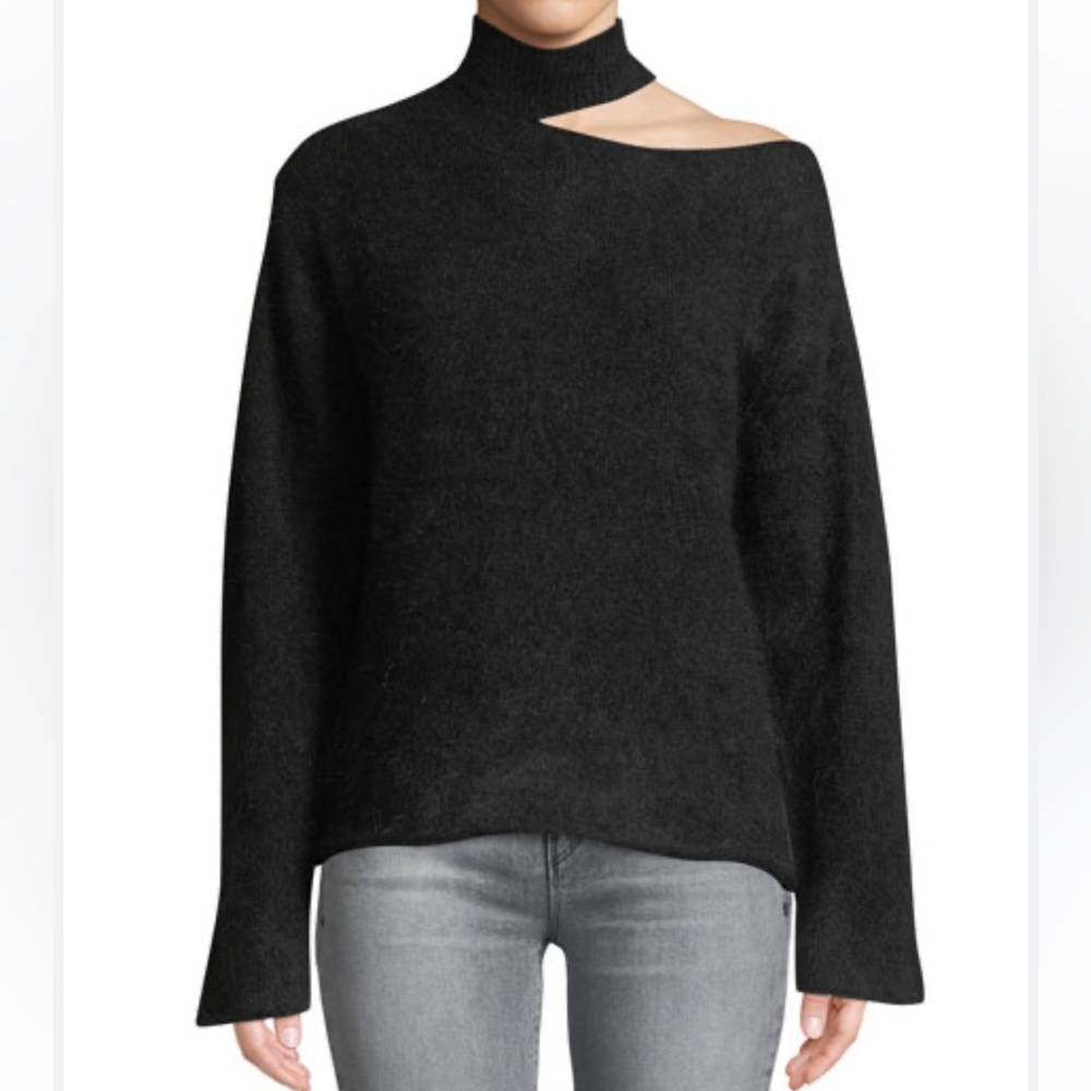 RTA Black open shoulder Langley mohair and wool sweater
